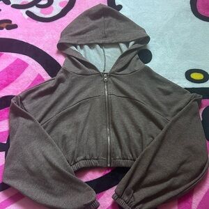 Brown Cropped Zip Up Jacket